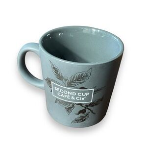 The Second Cup Mug‎ Coffee Tea Ceramic Blue Grey Leaves
